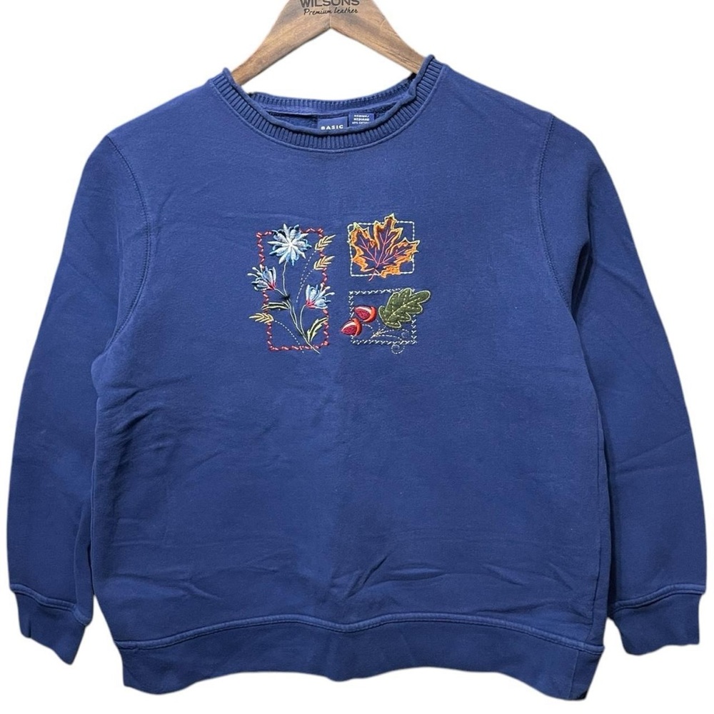 floral fall leaves embroidered graphic crewneck casual Grandma sweatshirt top